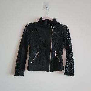 Floral Lace sheer zip up moto jacket black size xs small Goth Grunge